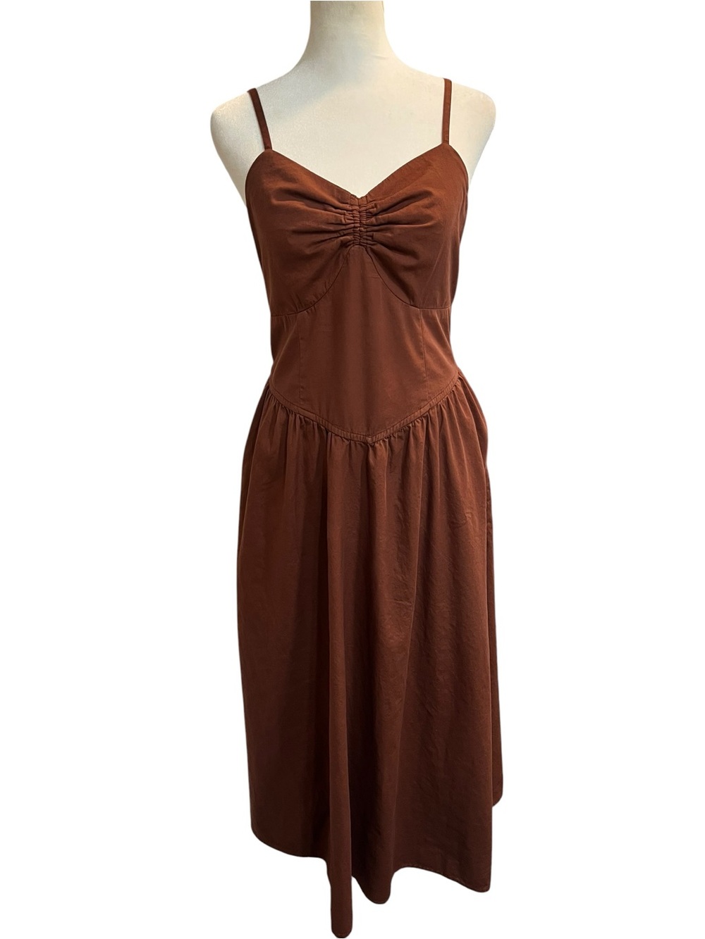 Japna Brown Drop Waist 100% Cotton Maxi Dress w/Sweetheart neckline - Large
